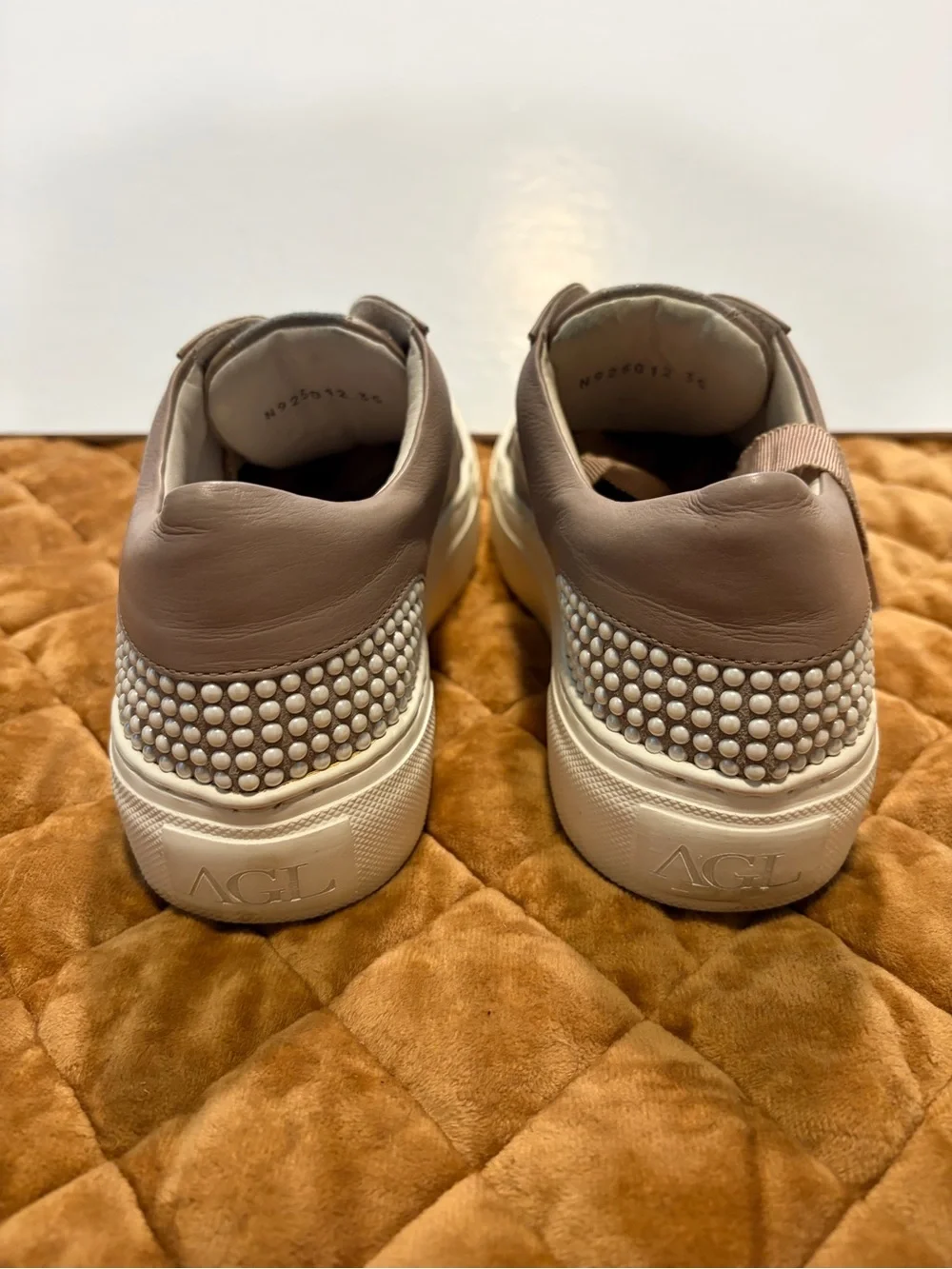 AGL Pearl Embellished Leather Platform Sneakers